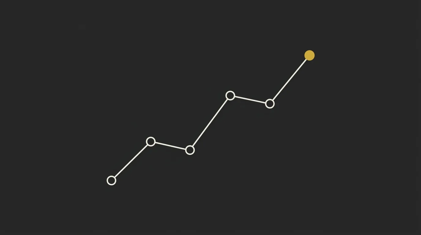 Abstract line illustration of an upward growth trajectory with a single gold apex node