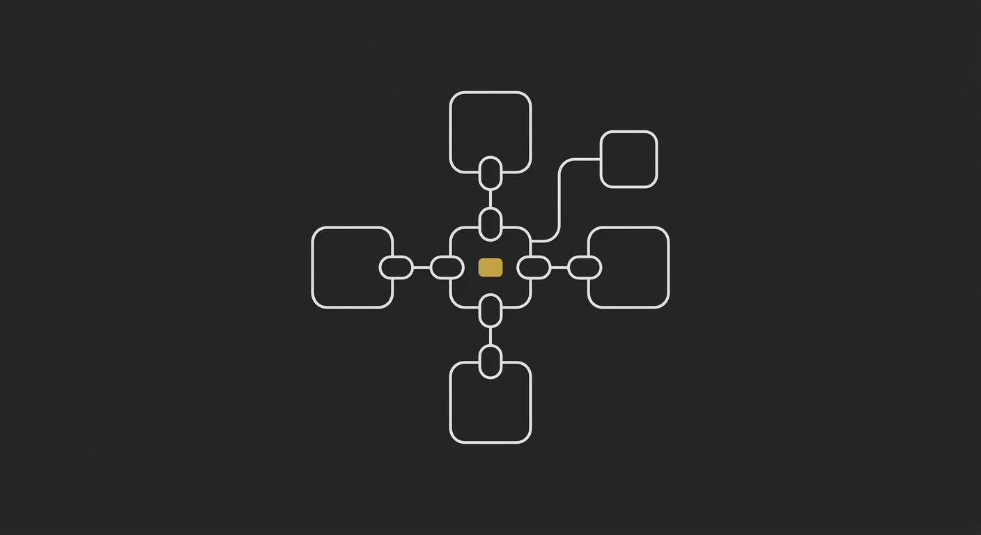Line-art of modular blocks plugging into a central hub — AI integrated into an existing stack