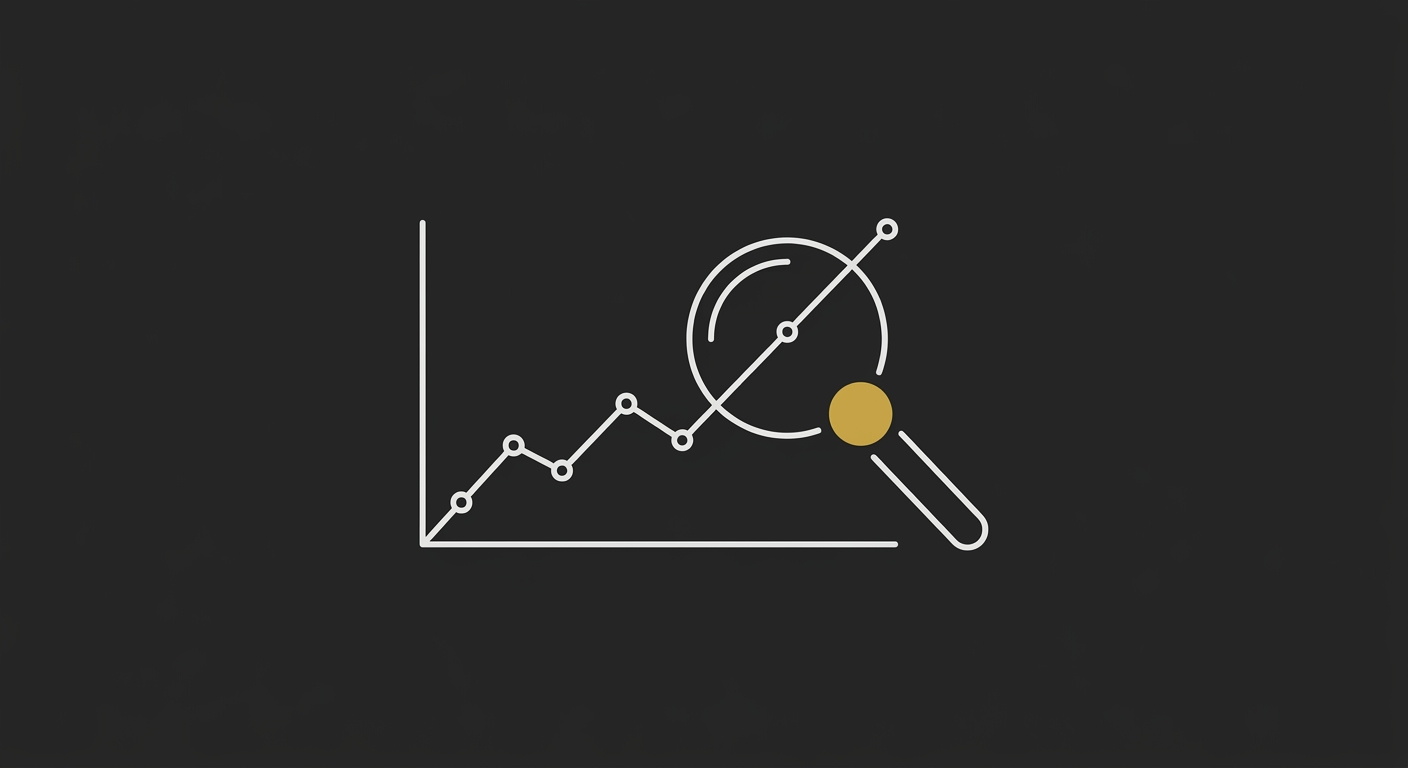 Line-art of a rising performance chart viewed through a magnifier — AI search visibility tracking